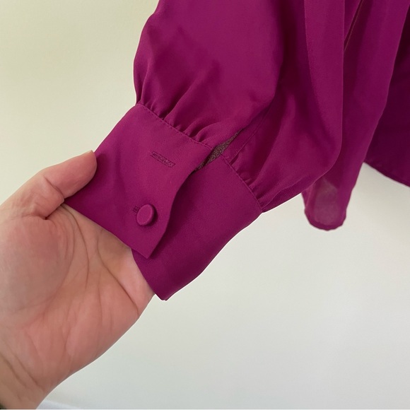 J Crew Factory Boatneck Blouse Longsleeve Fuschia Purple size Medium M - Picture 4 of 6